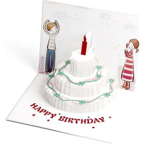 3D Laser Cut Colorful Cover Cake Shape Paper Greeting Cards PostCard Happy Birthday Party Boy Friend Girlfriend Creative Gift