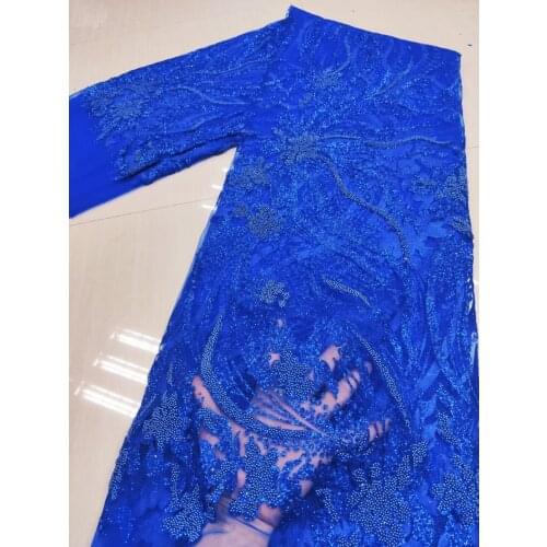 5Yards Hot Sale Beads Lace African Net Lace Fabric 2021 French Tulle Mesh Lace Nigerian Material Fabric With Beads For Wedding