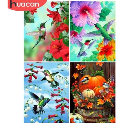 HUACAN Diamond Painting Flowers Full Square/Round Drill Diamond Embroidery Hummingbird Mosaic Living Room Decoration