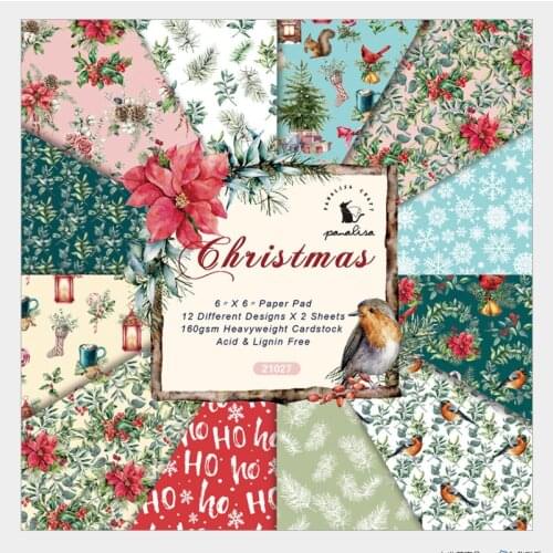 6"12/24 Sheets Merry Chrismas Scrapbooking Pads Paper Origami Art Background Paper Card Making DIY Scrapbook Craft Paper