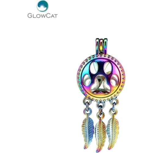 C706 5pcs/lot COLORS Multicolor Dream Catcher Beaty Cat-pad Leaf Pearl Cage Pendant Pearl Locket Fairytale Party