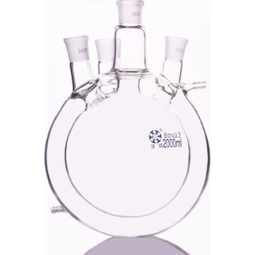 Double-deck spherical four icro oblique necks round bottom flask,Capacity 2000ml,Joint 24/29,Mezzanine jacketed reactor bottle