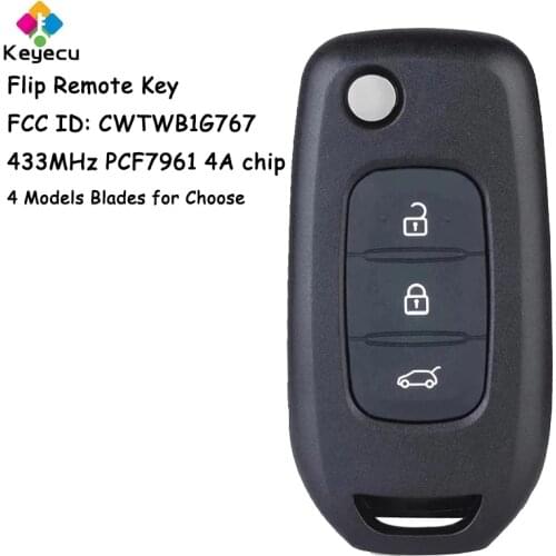 KEYECU CWTWB1G767 Flip Remote Car Key Fob 3 Buttons 433MHz PCF7961 4A Chip for Renault Kadjar Captur Megane 3 Symbol 2013-2017