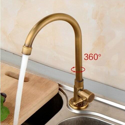 G1/2" Antique Single Cold Water Faucet Copper European Style Kitchen Faucet Old-fashioned Golden Faucet Faucet Rotating Faucet