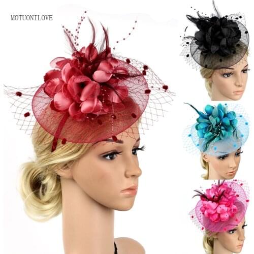 Fascinators Hats for Women 50s Headwear with Veil Flower Mesh Feathers on a Headband Cocktail Wedding Tea Party Church Derby Hat