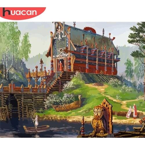 HUACAN Painting By Number House Drawing On Canvas DIY Pictures By Numbers Landscape Kits Hand Painted Paintings Art Home Decor