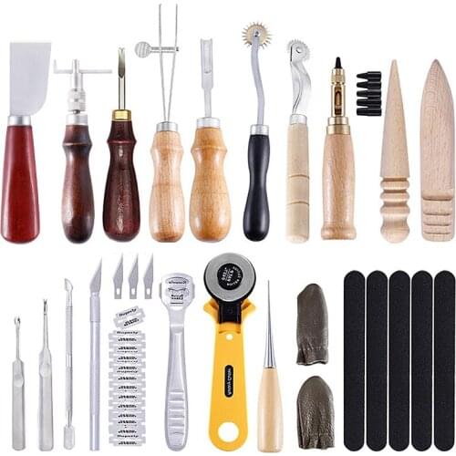 Imzay Leather Professional Hole Punch Craft Tools Kit Cutter Carving Working Stitching Leather Craft Tool Sets Accessories