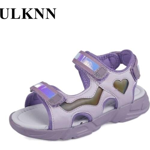 ULKNN Girls Beach Shoes 2021 Summer New Children Purple Shoes Kids Open Toe Princess Shoes Fashion Sandals Size 30-35