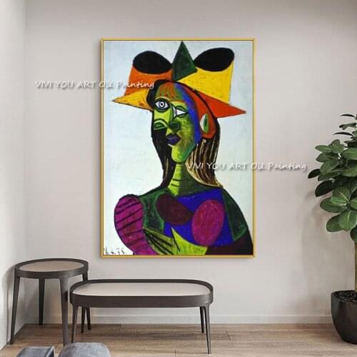 The Top Drawing Modern Picasso Handmade Oil Painting on Canvas Paintings Hat Women Wall Art Picture for Living Room Decor Figure