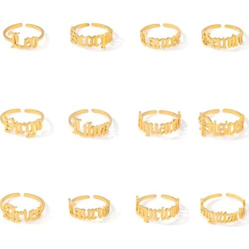 Minimalist 24K Gold Plated 12 Star Signs Finger Rings Birthday Friendship Jewelry Gift Personality Custom Zodiac Rings For Women