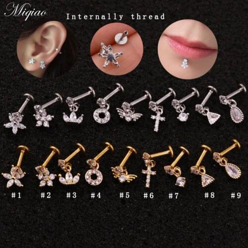 Miqiao 2pcs Explosive Trend Multifunctional Stainless Steel Zircon Inner Teeth Earrings Exquisite Body Piercing Jewelry