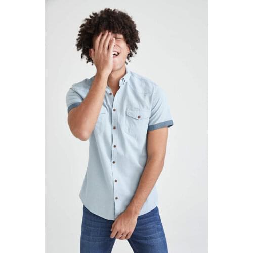 DeFacto Summer Man Shirts Short Sleeve Slim Fiit Basic Cotton Shirt Knitted Aesthetics Fashion-R2429AZ20SM