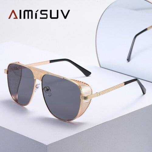AIMISUV Steampunk Mens Sunglasses 2021 Fashion Round Womens Brand Designer Sports Luxury Pilot Sun Glasses UV400