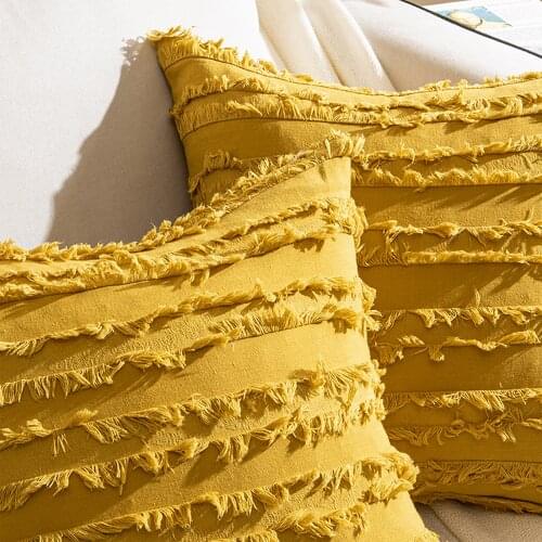 Yellow Cushion Covers Floral Tassels Square Pillow Cases Decorative Grey Teal Pillow Cover Home Decoration For Sofa Chair 45x45