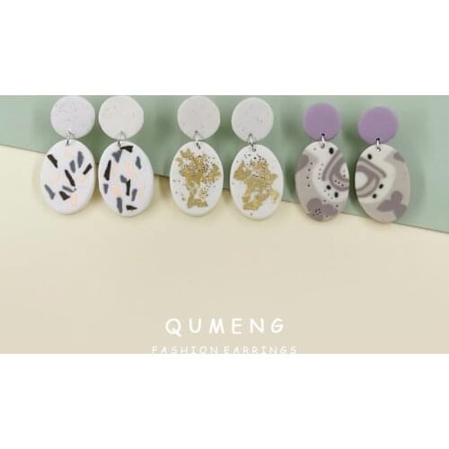 Wholesale Newest Design Handmade Oval Geometric Wave Point Soft Polymer Clay Earrings Simple korean Fashion Girls Jewelry