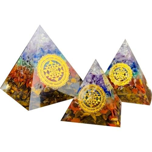 Orgone Pyramid Reiki Healing Chakra Stone Natural Crystal Yoga Meditation Energy Expel Evil Resin Pyramid Crafts Home Decor