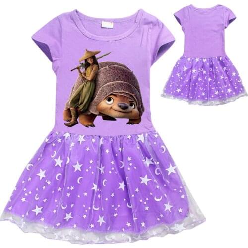 Baby Girls Raya and The Last Dragon Tshirt Dress 2021 Summer Cartoon Clothes Kids Princess Dresses Children Raya Party Outfits