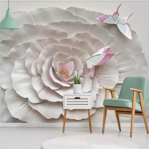 Custom wallpaper 3D stereo flower flowers butterfly TV background wall home decoration high-grade waterproof material