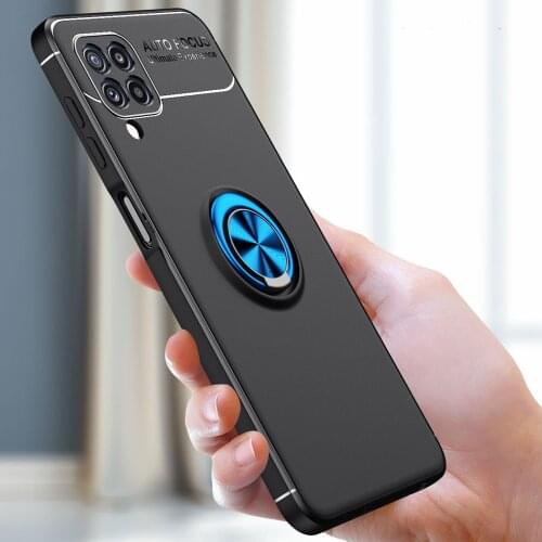 KEYSION Shockproof Case for Samsung M32 M12 M02S Soft Silicone Metal Ring Stand Phone Back Cover for Galaxy A22 4G F12 F52 F02S