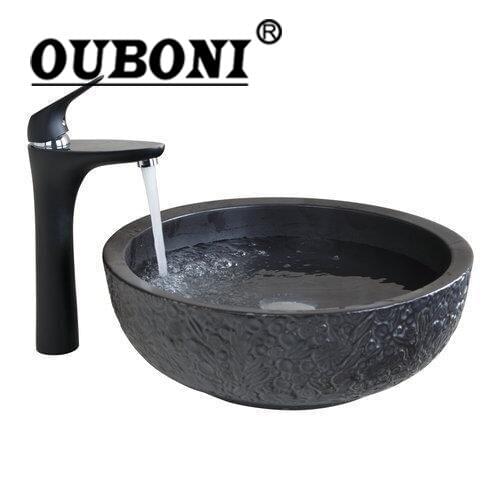 Basin Sink Tall Black Tap+Yanksmart Bathroom Sink Washbasin Ceramics 460597084 Lavatory Bath Combine Brass Set Faucet,Mixer Tap
