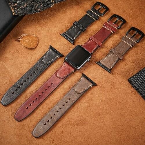 Vintage Oil Wax Leather band compatible with Apple Watch 38mm 40mm 42mm 44mm Leather Watch Strap for iWatch se Serie 6 5 4 3 2 1