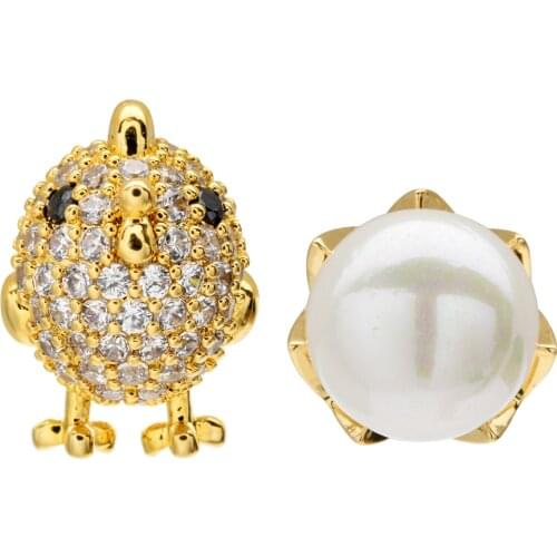 Romantic sweet chicken and egg asymmetrical zircon pearl earring Jewelry earrings for girls/women parties ER-266