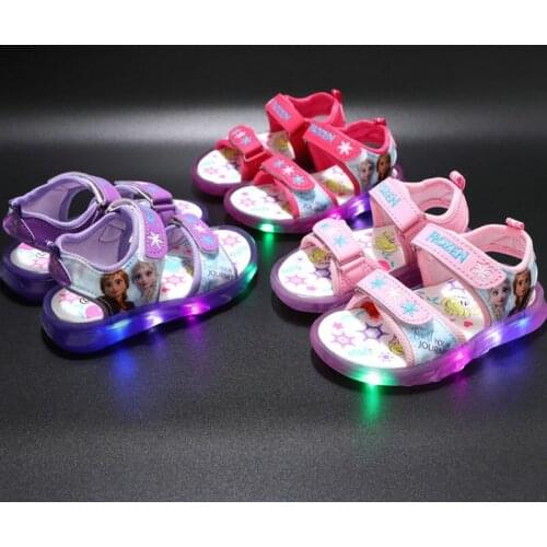 Disney Frozen Toddler Led Children Kids Shoes Girl Light Sandals Minnie MickeyCartoon Elsa Beach Shoe Infant Baby Outdoor Summer