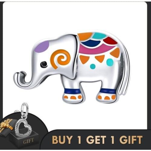 Bisaer 925 Sterling Silver Colorful Elephant Beads Charms Fit Silver Original Bracelet Pendant Women Fine Jewelry ECC1790