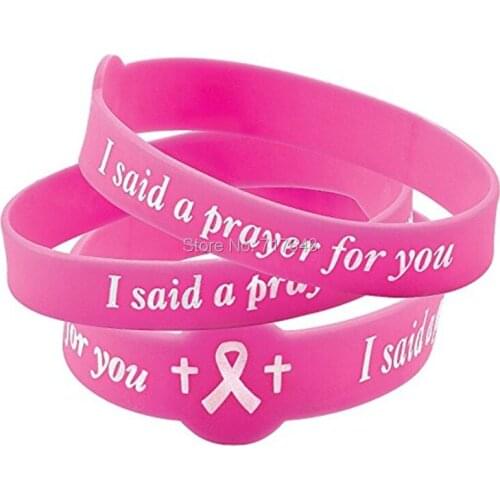 300PCS I Said A Prayer For You Pink Ribbon Breast Cancer Awareness wristband silicone bracelets free shipping by FEDEX