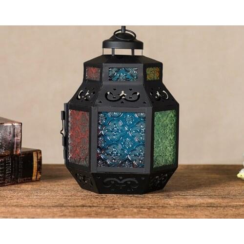 PINNY European Retro Iron Candles Stand Colorful Glass New Classical Candle Candlesticks Home Decoration Accessories