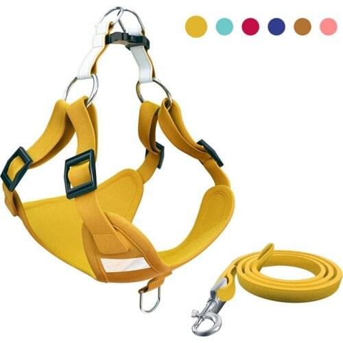 Pet Reflective Chest Harness With 1.5m Leashes Suede Fabric Vest For Small Medium Dogs Cats Traction Rope Set Dog Accessories