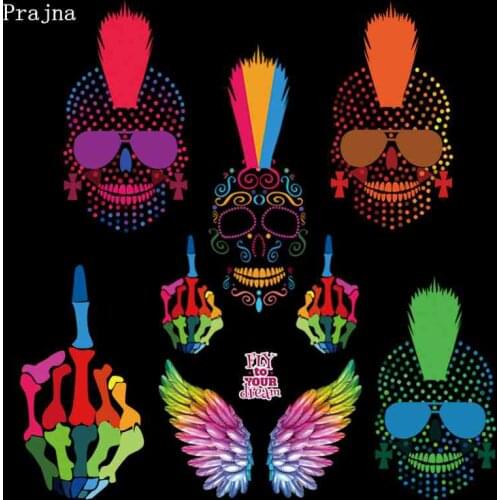 Prajna Colorful Skull Wings Iron On Transfers Vinyl Heat Transfer Thermal Stickers Ironing Patches On Clothes T-shirt DIY Patch