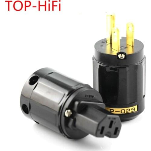TOP-HiFi pair Pure Copper Gold Plated P-029/C-029 US Power Plug Socket IEC Connector Adapter for Amplifie AC power Cable
