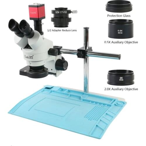 Trinocular Stereo Microscope 7~45X Zoom Simul-focal+13MP HDMI Microscope Camera+LED Light+ Universal Single Arm Rotating Bracket