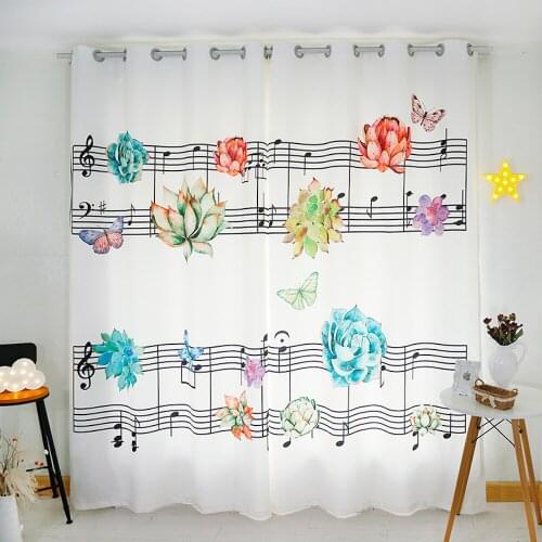 Personal Tailor 2x Grommet Hook Window Curtain Children Room Window Dressing Tulle 200x260cm Music Stave Flower Butterfly