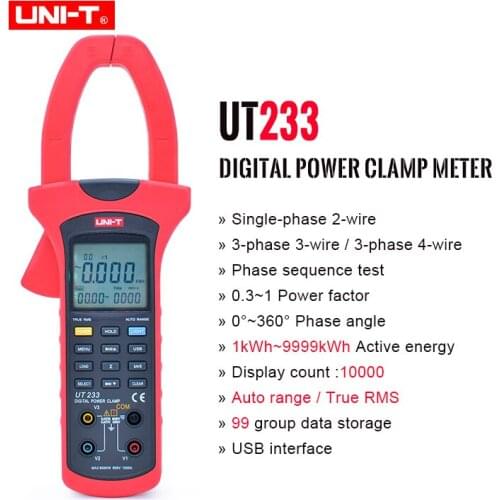 UNI-T UT233 handheld power and harmonics clamp meters,voltage/ current/active/reactive power/power factor/phase angle test