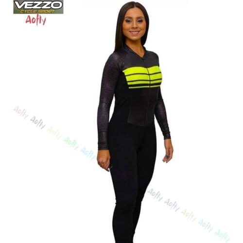 2021 Vezzo Bike Jersey Womens Long Sleeve Pants Gel Jumpsuit Cycling Triathlon Sportswear Overalls 20D Gel Pad Keep Warm Lycra
