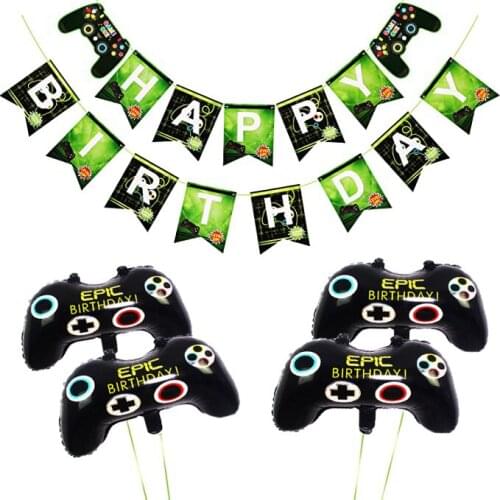 1 Set Game on Birthday Balloons Black Gamepad Foil Helium Balloon for Birthday Video Game Themed Party Decor Kids Air Globos Toy