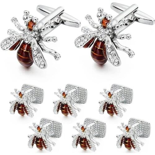 HAWSON Funny and Shinning Crystal Bee Cufflinks and Studs Set for Men for Tuxedo Luxury Gift for Party