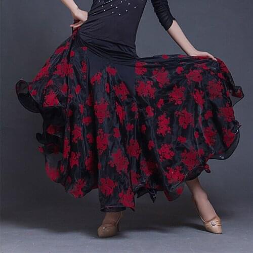 Hot Selling Flower Ballroom Dance Skirt For Women Modern Dance Skirt Standard Waltz Tango Flamengo Female Big Swing Skirt DL3011