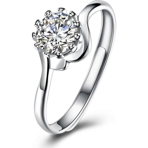 ZEMIOR Sterling Silver 925 Jewelry For Girl Rings Adjustable Streamline Design Round Zircon Women Ring Wedding Gift Hot Sale