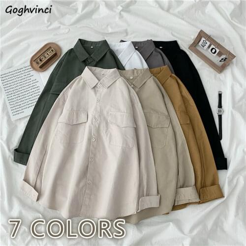 Women Blouses Long Sleeve Casual Solid Loose Couple Pockets Korean Style Shirts Female Tops All-match Oversize 3XL Button Up INS