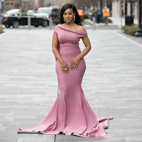 2019 New Arrival Red Carpet Miss Nigeria Pink Celebrity Dress Elegant Off Shoulder Kaftan Evening Dresses Mermaid Custom Made