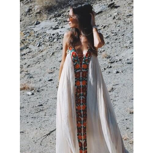 TEELYNN Sexy beach boho maxi dress 2021 Vintage cotton floral embroidered white Summer dresses strap women Vestidos Robe