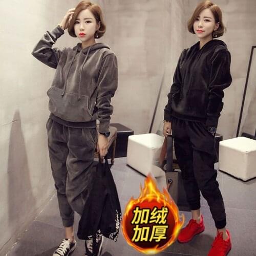 Winter Women Sportswear Tracksuit Thick Velvet Fleece Warm Hoodie Sweatshrt+pant Running Jogging Casual Fitness Set Sport Suit