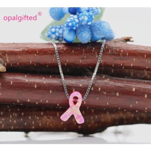 1pc/lot)Free shipping 2020 Hot Sale Pink 8x10mm Ribbon Necklace Synthetic Opal Ribbon 925 Sterling Silver Necklace for gift