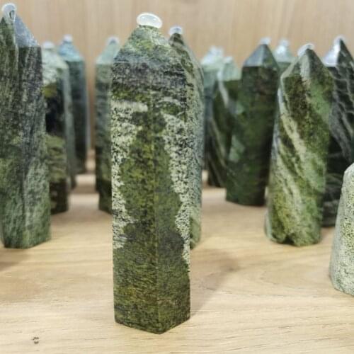 1pc Natural Crystal Point Green Zebra Stripes Stone Healing Reiki Obelisk Quartz Wand Pillar for Home Decoration Pyramid Gift