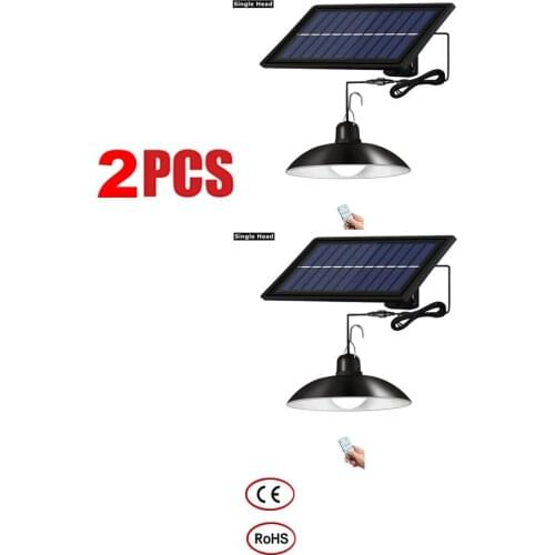 2pcs remote 30 led 2 head Retro Lampshade Outdoor Solar Pendant Light Indoor Lamp and Adjustable Solar Panel for Patio Camping H