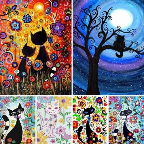 2020 Meian flower diamond embroidery diy "Cat & flower" Diamond Paintings Cross Stitch Cross Stitch flowers art Home Decor Gifts