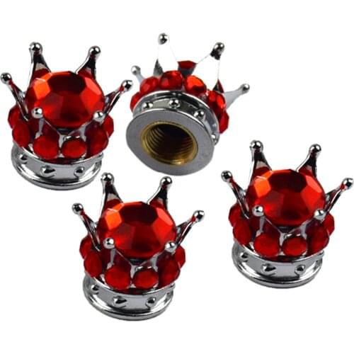 4 Silver Crown Red Bling Diamond Tire/Wheel Stem Valve Caps car truck